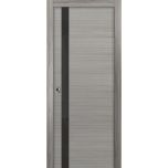 Sliding French Pocket Door | Planum 0040 Ginger Ash with Black Glass | Kit Trims Rail Hardware | Solid Wood Interior Bedroom Sturdy Doors