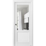 Sliding French Pocket Door with | Lucia 1533 White Silk with Clear Glass | Kit Trims Rail Hardware | Solid Wood Interior Bedroom Sturdy Doors