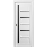 Sliding French Pocket Door with | Quadro 4588 White Silk with Black Glass | Kit Trims Rail Hardware | Solid Wood Interior Bedroom Sturdy Doors