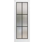 Slab Barn Door Panel Lite | Planum 2122 White Silk with Frosted Glass and Aluminum Strips | Wood Solid Panel Frame Trims | Closet Bedroom Sturdy Doors