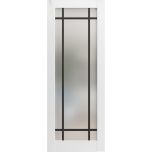 Slab Barn Door Panel Lite | Planum 2112 White Silk with Frosted Glass and Aluminum Strips | Wood Solid Panel Frame Trims | Closet Bedroom Sturdy Doors