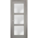 Solid French Door | Lucia 2552 Ginger Ash with Frosted Glass | Single Regular Panel Frame Trims Handle | Bathroom Bedroom Sturdy Doors 