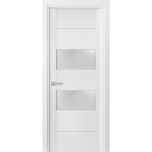 Solid French Door 2 lites | Lucia 4010 White Silk with Frosted Glass | Single Regular Panel Frame Trims Handle | Bathroom Bedroom Sturdy Doors 