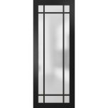 Slab Barn Door Panel Lite | Planum 2112 Matte Black with Frosted Glass and Aluminum Strips | Sturdy Finished Modern Doors | Pocket Closet Sliding