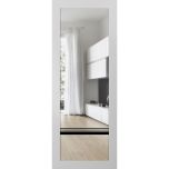 Slab Barn Door Panel Lite | Lucia 2666 White Silk with Clear Glass and Aluminum Strips | Sturdy Finished Modern Doors | Pocket Closet Sliding