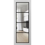 Slab Barn Door Panel Lite | Lucia 2466 White Silk with Clear Glass and Aluminum Strips | Sturdy Finished Modern Doors | Pocket Closet Sliding