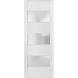 Slab Barn Door Panel 3 Lites | Lucia 4070 White Silk with Frosted Glass | Sturdy Finished Doors | Pocket Closet Sliding