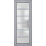 Slab Barn Door Panel | Veregio 7602 Matte Grey with Frosted Glass | Sturdy Finished Doors | Pocket Closet Sliding