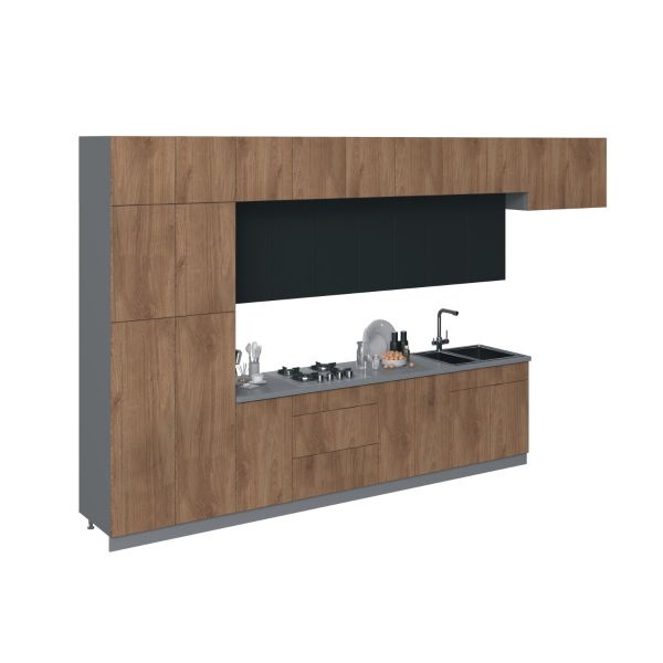 Kitchen Serene Collection Natural Teak & Black Color Base Size 15Ft Wide