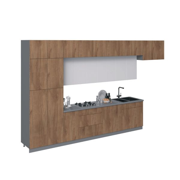 Kitchen Serene Collection Natural Teak & White Gloss Color Base Size 15Ft Wide