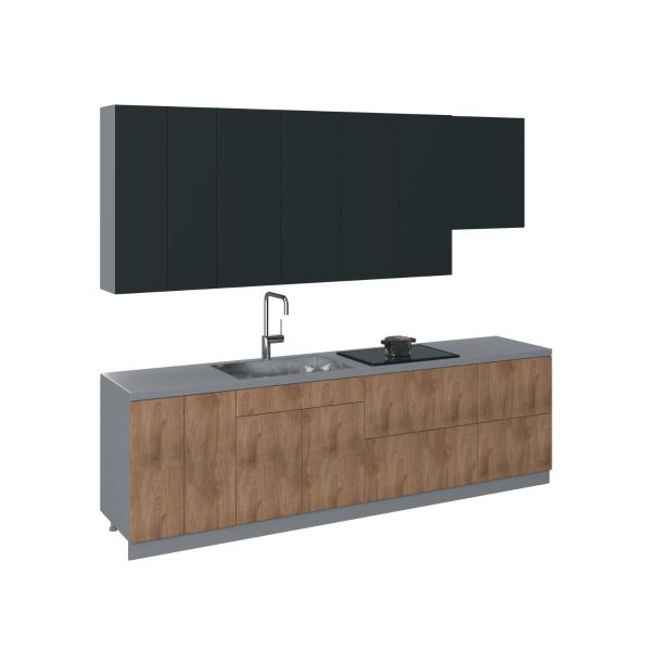 Kitchen Contemporary Collection Natural Teak & Black Color Base Size 9.5Ft Wide