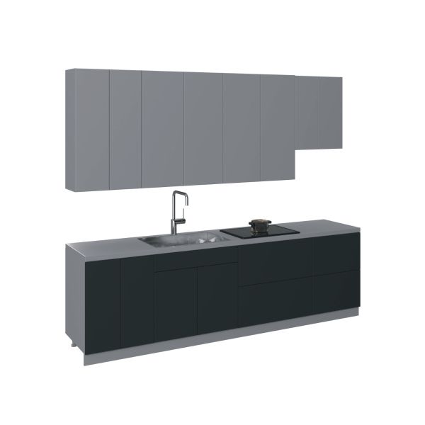 Kitchen Contemporary Collection Black Color & Gray Base Size 9.5Ft Wide