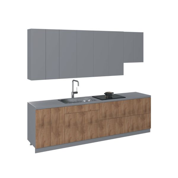 Kitchen Contemporary Collection Natural Teak & Gray Color Base Size 9.5Ft Wide