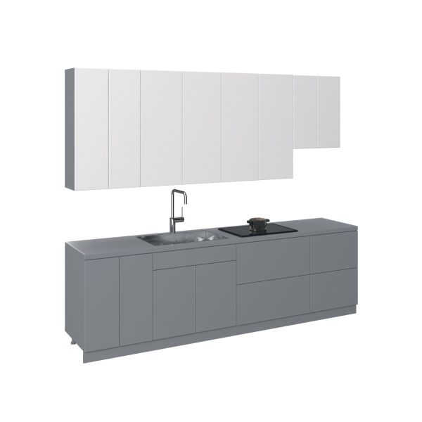 Kitchen Contemporary Collection Gray & White Gloss Color Base Size 9.5Ft Wide
