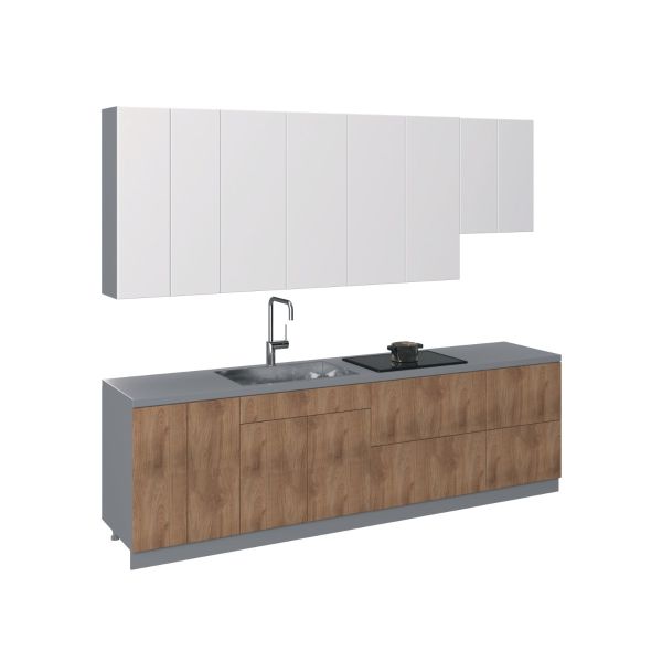 Kitchen Contemporary Collection Natural Teak & White Gloss Color Base Size 9.5Ft Wide
