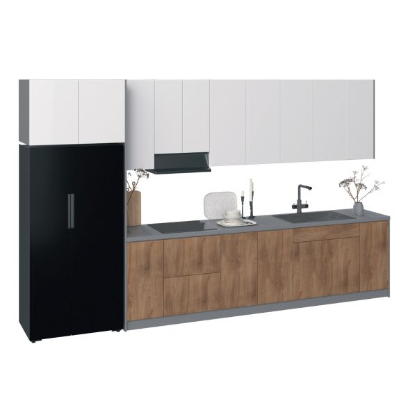 Kitchen Timekeeper Collection Natural Teak & White Gloss Color Base Size 13Ft Wide