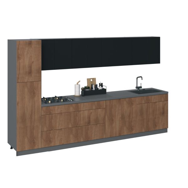 Kitchen Elegant Collection Natural Teak & Black Color Base Size 11Ft Wide