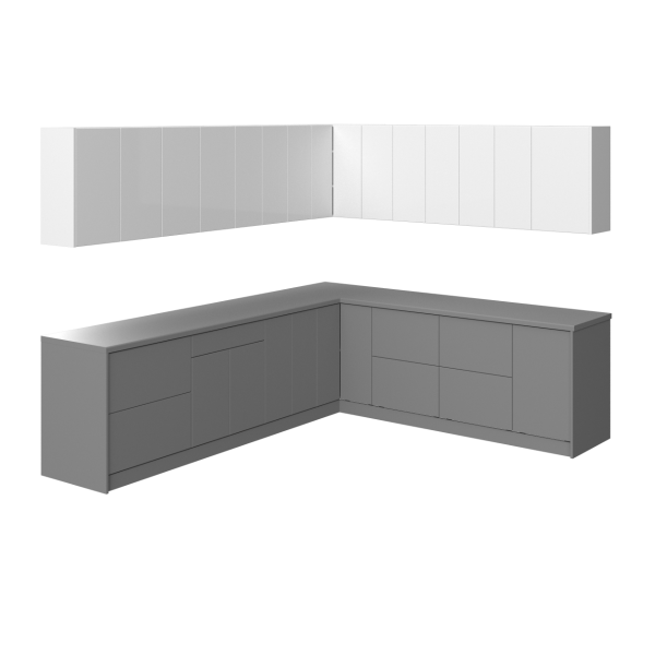 Kitchen Modern Collection Gray & White Gloss Color Base Size 10x8,5Ft Wide