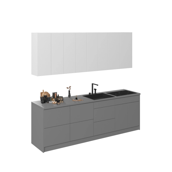 Kitchen Fusion Collection Gray & White Gloss Color Base Size 8.5Ft Wide