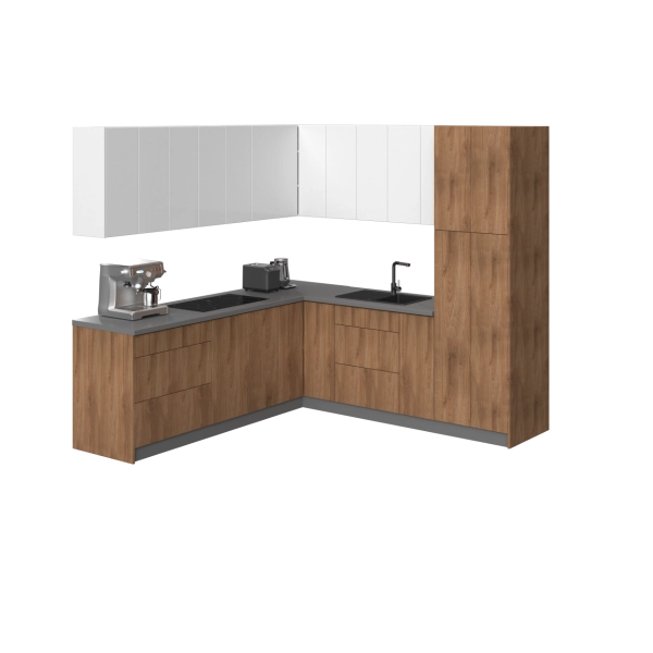 Kitchen Urban Collection Natural Teak & White Gloss Color Base Size 8x8Ft Wide